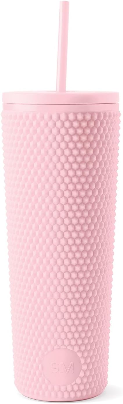 Simple Modern Plastic Matte Studded Tumbler with Lid and Straw | Reusable BPA Free Iced Coffee Cups Double Wall Smoothie Cup | Gifts for Women Men Him Her | Classic Collection | 24oz | Raspberry Vibes