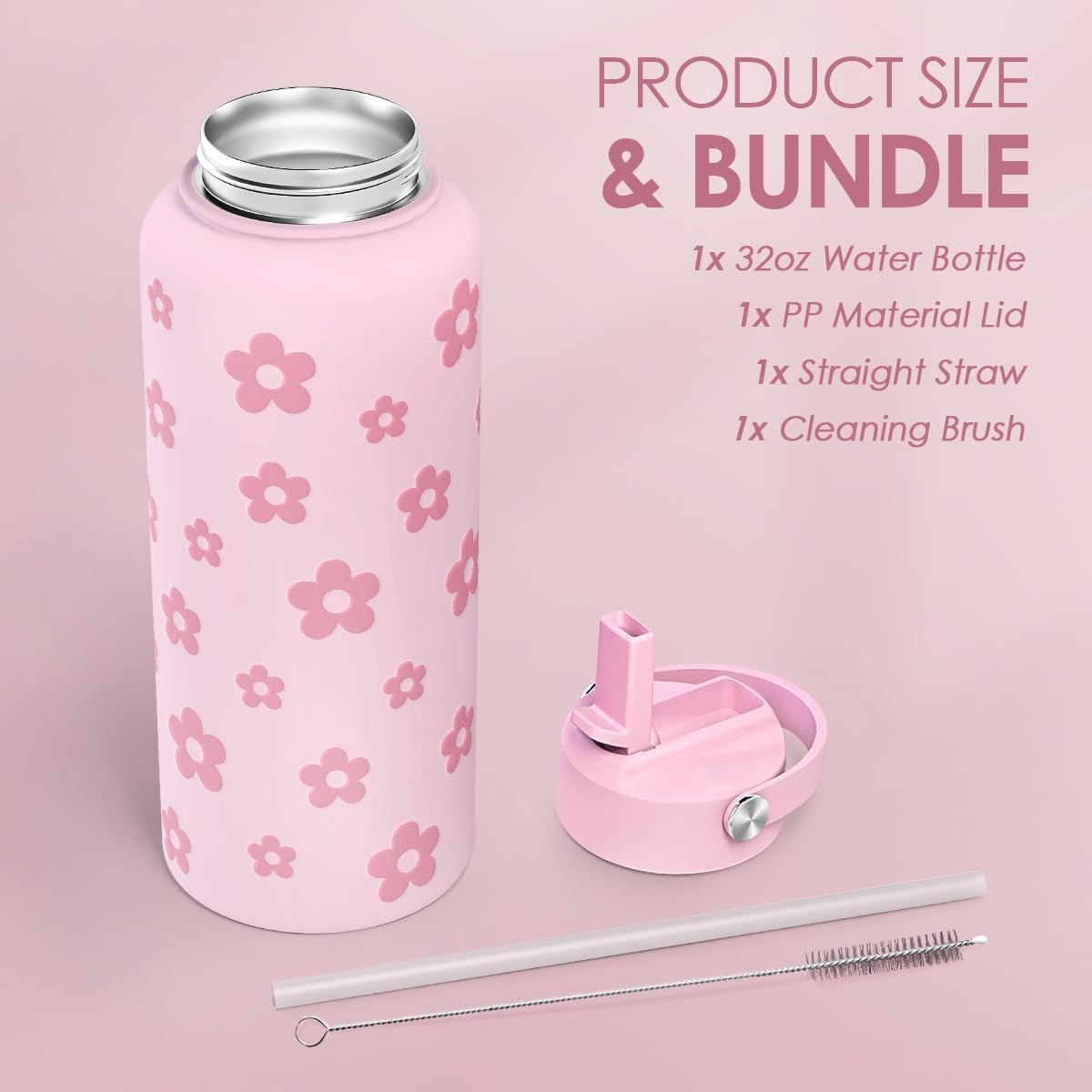 SANDJEST Pickleball Gift for Women, Water Bottle Stainless Steel 32oz with Lid & Straw, Sport Insulated Bottles Gifts for Girls Friends Teens Birthday Christmas