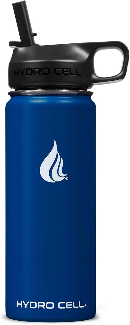 HYDRO CELL Stainless Steel Insulated Water Bottle with Straw - For Cold & Hot Drinks - Metal Vacuum Flask with Screw Cap and Modern Leakproof Sport Thermos for Adults (Neon 18oz)