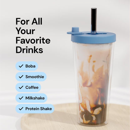 Dodoko Reusable Boba Cup and Straw Boba Tea Cup Bubble Tea Cup Reusable Iced Coffee Cup Cold Coffee Cup Smoothie Cup with Lid and Straw Smoothie Cup to go Smoothie Tumbler 17 oz - Sage Green