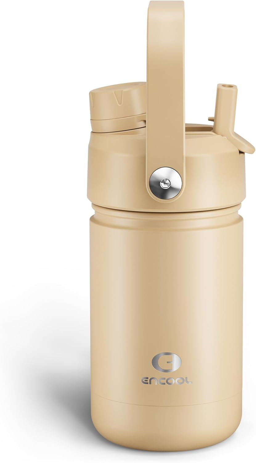 ENCOOL Insulated Water Bottle with Straw Stainless Steel Water Bottle, Leak-Proof, BPA-Free, Double Wall Vacuum Keeps Cold for 24 Hours for Sports, Travel, School (26 oz, Cotton Candy) - Colors A