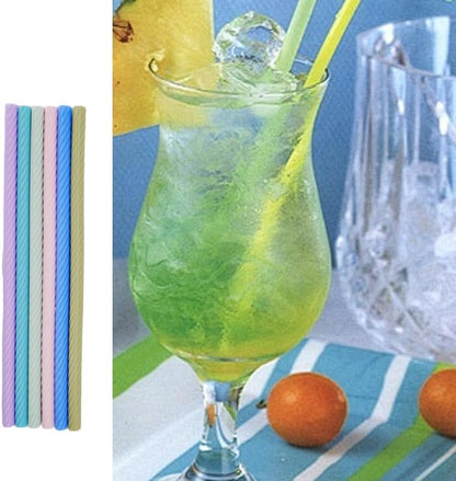 6 Sets Silicone Reusable Straws with Cases & Cleaning Brushes, Foldable Portable Travel Straws for for Travel & Party Cold or Hot
