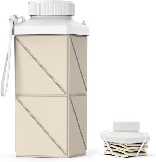 Collapsible Water Bottles 17.4oz(516ML), 2nd Generation Leakproof BPA-Free Travel Water Bottle,Lightweight Reusable Water bottle, Portable for Travel Cycling Gym Sports,Champagne White, 1 Pack