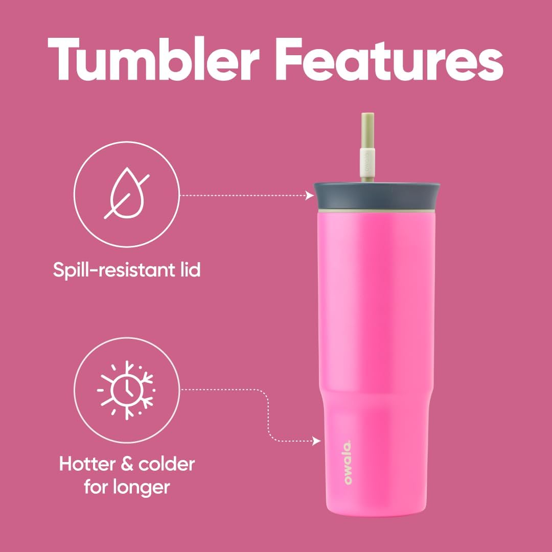 Owala Stainless Steel Triple Layer Insulated Travel Tumbler with Spill Resistant Lid and Straw, BPA Free, 24 oz, Grey/Blue (The Great Blue)
