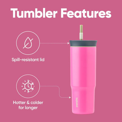 Owala Stainless Steel Triple Layer Insulated Travel Tumbler with Spill Resistant Lid and Straw, BPA Free, 24 oz, Grey/Blue (The Great Blue)