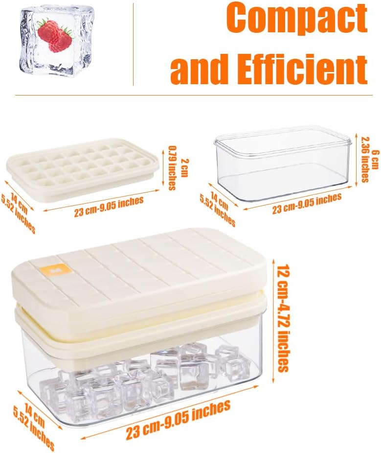 Brigii Ice Cube Tray with Lid & Storage Bin, 56 Cubes Ice Mold with Easy-Release Silicone Bottom, Stackable Ice Trays for Freezer, BPA Free,for Cocktails, Whiskey, Coffee & Drinks