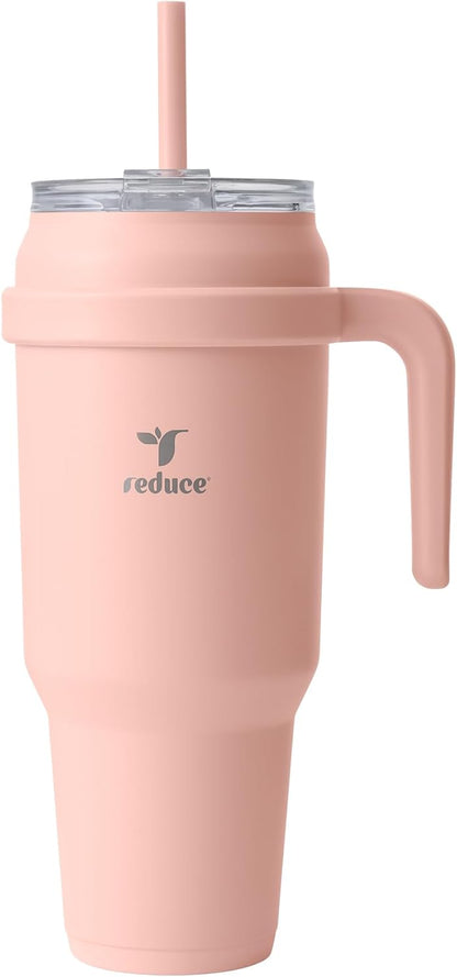 REDUCE 24 oz Stainless Steel Tumbler with Handle - Dual-Wall Vacuum Insulated Travel Mug, Sweat-Proof Lid & Reusable Straw - Keeps Drinks Cold for 24 Hrs, Fits Cupholders, Dishwasher Safe - Lilac Bud