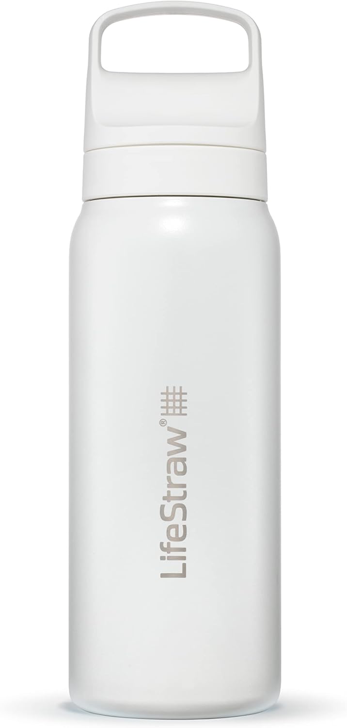 LifeStraw Go Series — Insulated Stainless Steel Water Filter Bottle for Travel and Everyday Use Removes Bacteria, Parasites and Microplastics, Improves Taste, 1L Aegan Sea