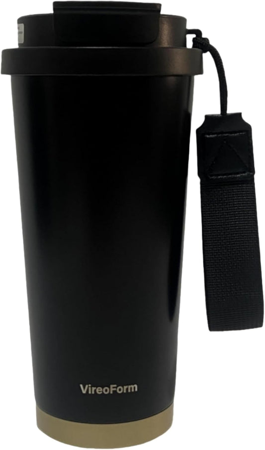 16oz Car Travel Mug | Leak-Proof Double Wall Vacuum Insulated Coffee Cup, 6H Hot/12H Cold Stainless Steel Tumbler with Lanyard for Car Commute, Office & Outdoor Use