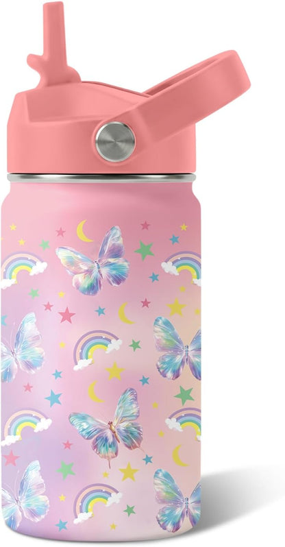 Strawberry Gifts for Kids - 16oz Pink Kids Water Bottle with Straw Lid, Stainless Steel Insulated Water Bottle, Leakproof, BPA-Free, for Girls, School, Strawberry Lover Children Birthday Gift Cup(1pc)