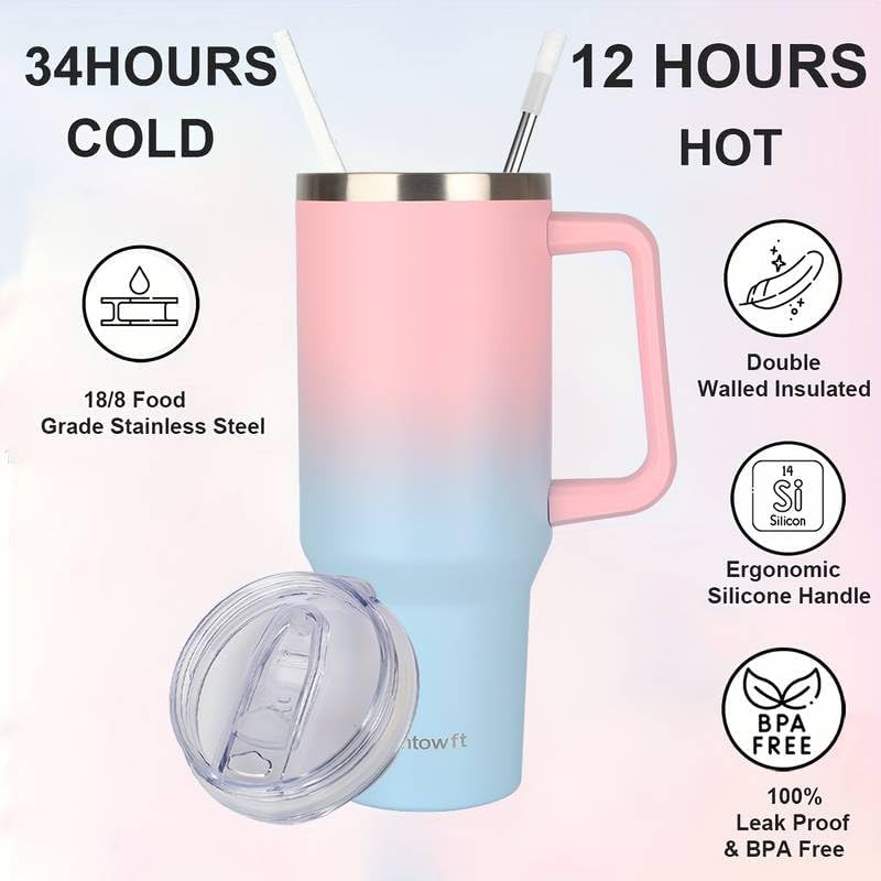 40oz Stainless Steel Double Vacuum Tumbler with Handle, Straw Lid, Carrier Bag, Purse Pouch Phone Pocket, Gym Water Bottle Travel Mug and Sleeve Holder for Men Women (Black)