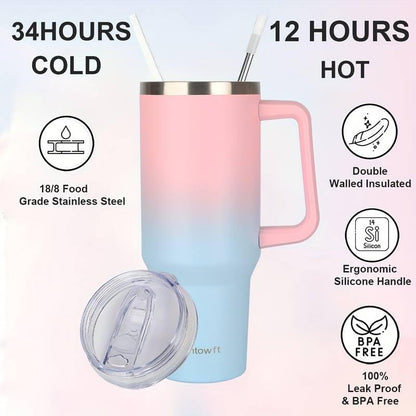 40oz Stainless Steel Double Vacuum Tumbler with Handle, Straw Lid, Carrier Bag, Purse Pouch Phone Pocket, Gym Water Bottle Travel Mug and Sleeve Holder for Men Women (Black)