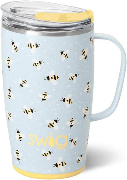 Swig Life 18oz Travel Mug, Insulated Tumbler with Handle and Lid, Cup Holder Friendly, Dishwasher Safe, Stainless Steel, Travel Coffee Cup (Honey Meadow)