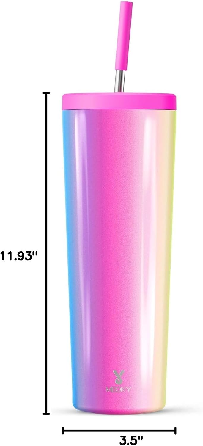 Meoky 24 oz Insulated Tumbler with Lid and Straw, Stainless Steel Vacuum Insulated Tumbler, Keeps Cold for 24 Hours, 100% Leak Proof, Fits in Car Cup Holder (Night)