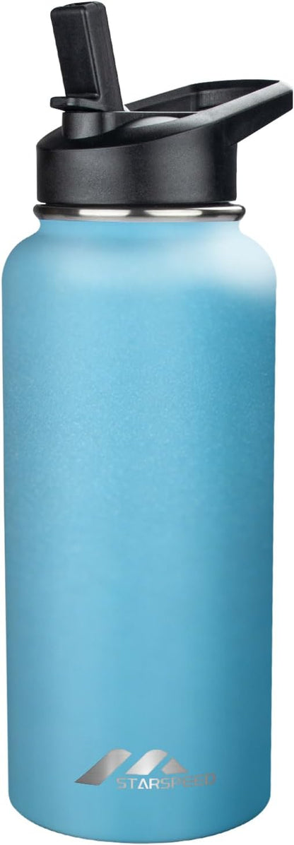 StarSpeed 32oz Insulated Water Bottle with Straw Lid, Stainless Steel Double Walled Vacuum Water Flask, Wide Mouth Sports Water Bottle for Gym Camping Hiking, Indigo Black