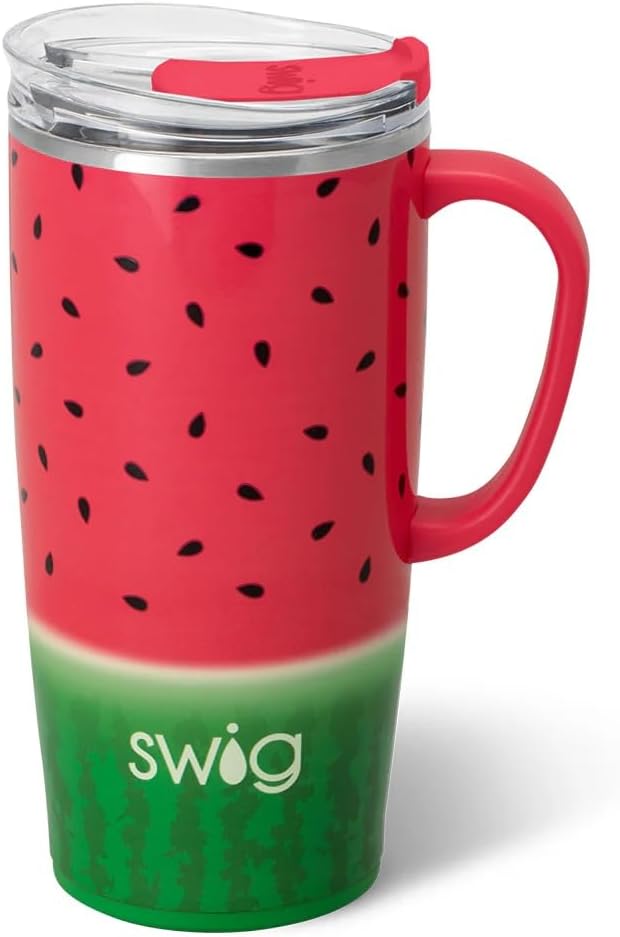 Swig Life 18oz Travel Mug, Insulated Tumbler with Handle and Lid, Cup Holder Friendly, Dishwasher Safe, Stainless Steel, Travel Coffee Cup (Honey Meadow)