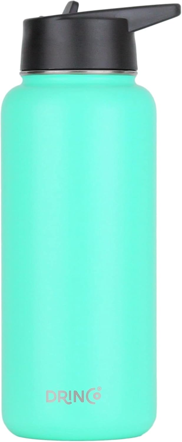 Drinco Stainless Steel Water Bottle Spout Lid Vacuum Insulated Double Wall Water Bottle Wide Mouth (40oz 32oz 22oz 18oz 14oz) Leak Proof Keep Cold Sport Camping Hiking (22 oz, 22oz Black)