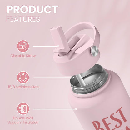 SANDJEST Pickleball Gift for Women, Water Bottle Stainless Steel 32oz with Lid & Straw, Sport Insulated Bottles Gifts for Girls Friends Teens Birthday Christmas