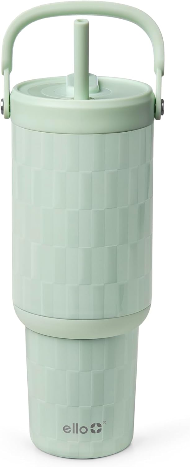 Ello Oasis Go+ 26oz Tumbler with Top Handle and Retracting Straw | Reusable Insulated Stainless Steel Cup, 100% Leakproof Water Bottle, 24 Hours Cold, Cup Holder Friendly For Travel | Wild Rasberry