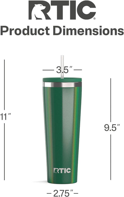 RTIC 20oz Everyday Tumbler Insulated Stainless Steel Portable Travel Coffee Cup with Straw, Ceramic Lining, Spill-Resistant Lid, BPA-Free, Hot and Cold Drink, Beach