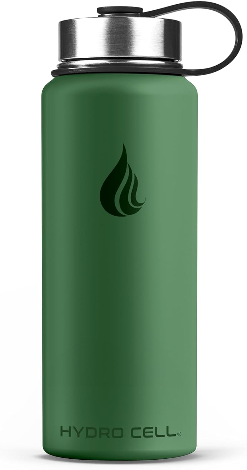HYDRO CELL Stainless Steel Insulated Water Bottle with Straw - For Cold & Hot Drinks - Metal Vacuum Flask with Screw Cap and Modern Leakproof Sport Thermos for Adults (Neon 18oz)