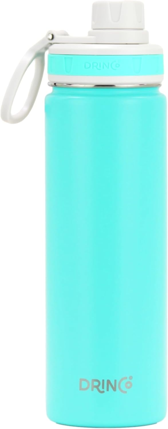 Drinco Stainless Steel Water Bottle Spout Lid Vacuum Insulated Double Wall Water Bottle Wide Mouth (40oz 32oz 22oz 18oz 14oz) Leak Proof Keep Cold Sport Camping Hiking (22 oz, 22oz Black)