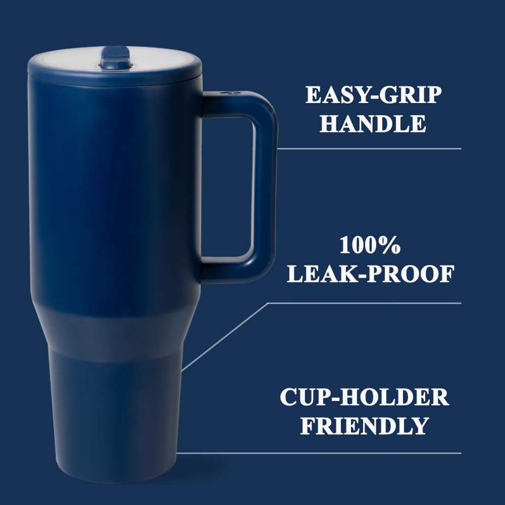 40 oz Tumbler with Handle, 100% Leakproof Insulated Tumbler with Lid and Straw, Stainless Steel Travel Mug, Water Bottle with Flip Straw, Keep Drinks Cold or Hot, Black