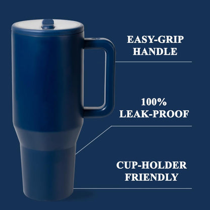 40 oz Tumbler with Handle, 100% Leakproof Insulated Tumbler with Lid and Straw, Stainless Steel Travel Mug, Water Bottle with Flip Straw, Keep Drinks Cold or Hot, Black