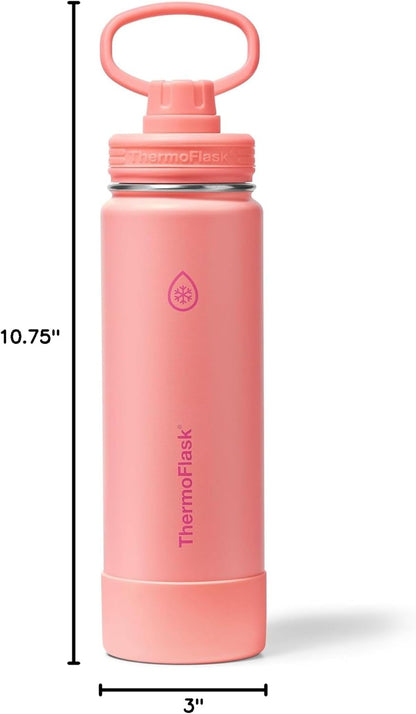 ThermoFlask Insulated Water Bottle with Spout Lid (24 oz, Lemonade Stand) - Leakproof, Stainless Steel Water Bottle for Cold & Hot Drinks, Travel & Daily Hydration