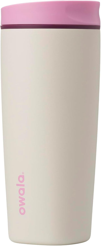 Owala SmoothSip Slider Insulated Stainless Steel Coffee Tumbler, Reusable Iced Coffee Cup, Hot Coffee Travel Mug, BPA Free 20 oz, Grey/Blue (High Dive)