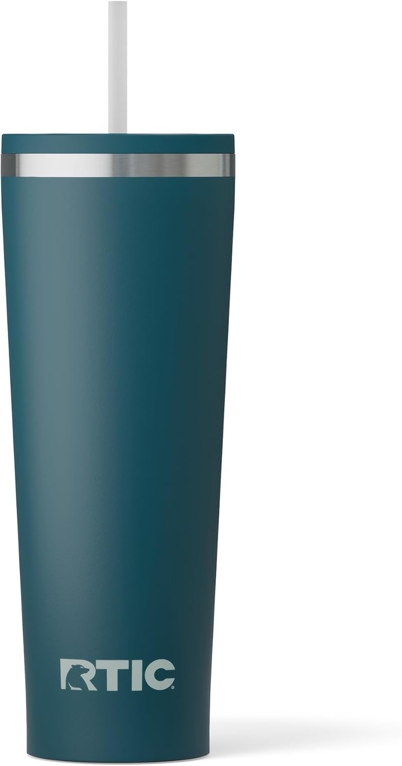 RTIC 20oz Everyday Tumbler Insulated Stainless Steel Portable Travel Coffee Cup with Straw, Ceramic Lining, Spill-Resistant Lid, BPA-Free, Hot and Cold Drink, Beach