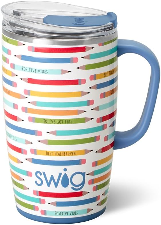 Swig Life 18oz Travel Mug, Insulated Tumbler with Handle and Lid, Cup Holder Friendly, Dishwasher Safe, Stainless Steel, Travel Coffee Cup (Honey Meadow)