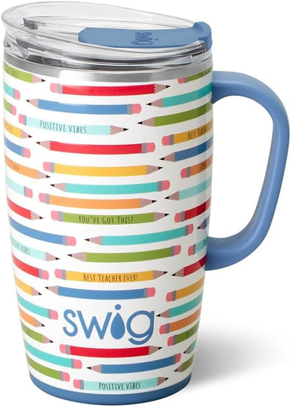 Swig Life 18oz Travel Mug, Insulated Tumbler with Handle and Lid, Cup Holder Friendly, Dishwasher Safe, Stainless Steel, Travel Coffee Cup (Honey Meadow)