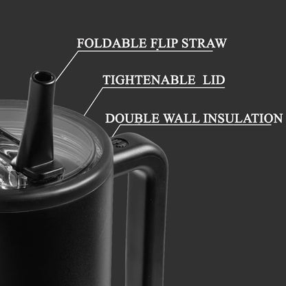 40 oz Tumbler with Handle, 100% Leakproof Insulated Tumbler with Lid and Straw, Stainless Steel Travel Mug, Water Bottle with Flip Straw, Keep Drinks Cold or Hot, Black