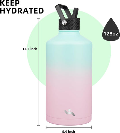 Konokyo 22oz Stainless Steel Bottles with 3 Lids Sport Insulated Water Bottle,Mint