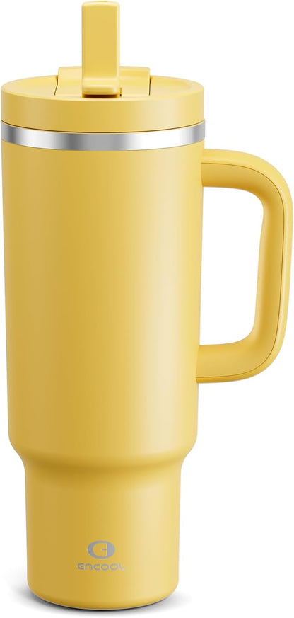 40 oz Tumbler with Handle and Straw: Stainless Steel Insulated Tumbler Keeps Cold for 24 Hours, Leakproof Travel Cup Fits in Cup Holder and BPA-Free, Cotton Candy
