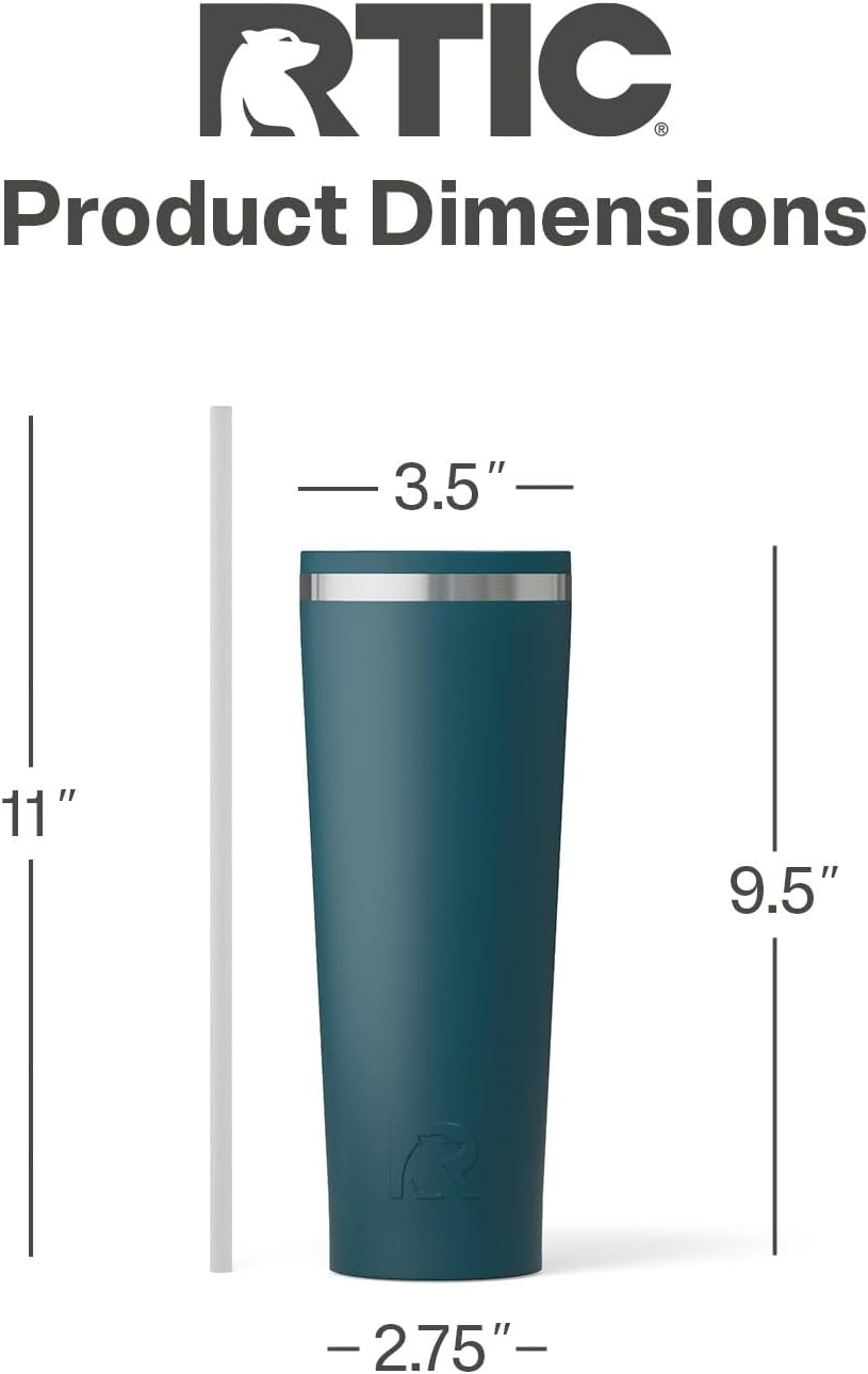 RTIC 20oz Everyday Tumbler Insulated Stainless Steel Portable Travel Coffee Cup with Straw, Ceramic Lining, Spill-Resistant Lid, BPA-Free, Hot and Cold Drink, Beach