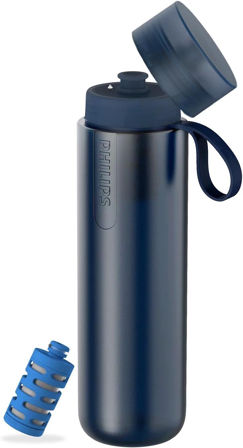Philips Water GoZero Active BPA-Free Water Bottle with Fitness Tap Water Filter, Sport Squeeze Water Bottle, Lightweight, 24 oz with Fitness Filter, Plum