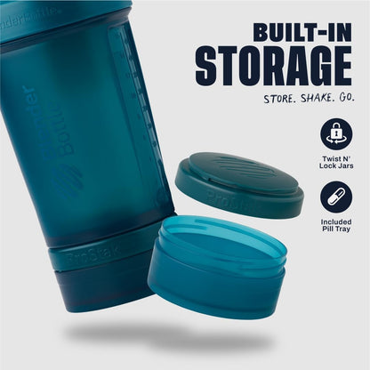 BlenderBottle Shaker Bottle with Pill Organizer and Storage for Protein Powder, Classic V2 ProStak System, 22-Ounce, Midnight Black