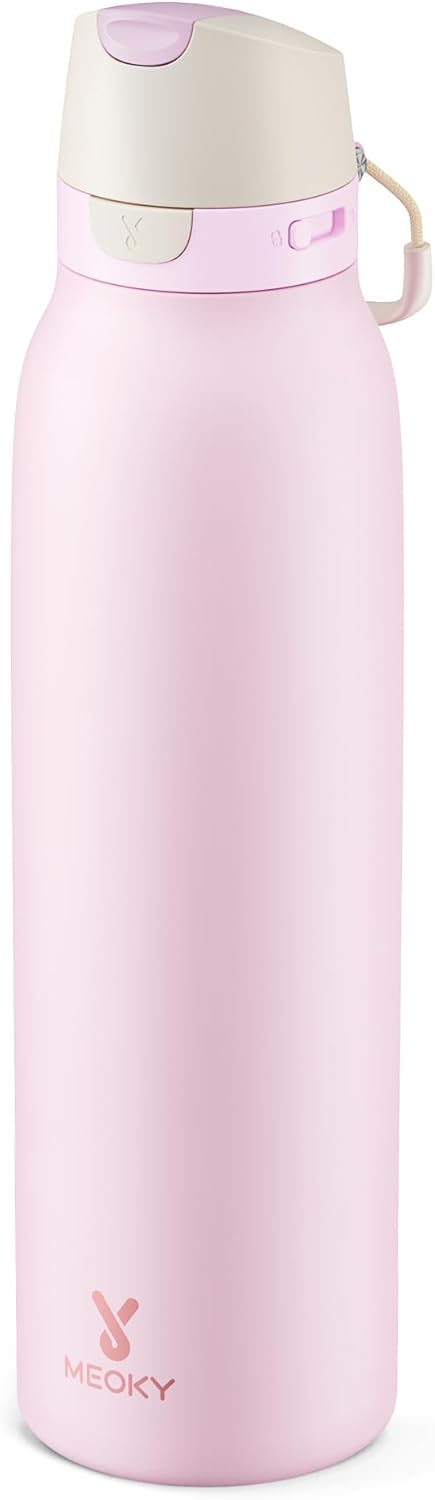 Meoky 24 oz Slim Insulated Water Bottle: Leak Proof Locking Lid, 2-in-1 Straw and Spout, 24 Hours Cold, Top Handle, BPA Free, Stainless Steel Water Bottle for Men Sports Travel Gym, Night
