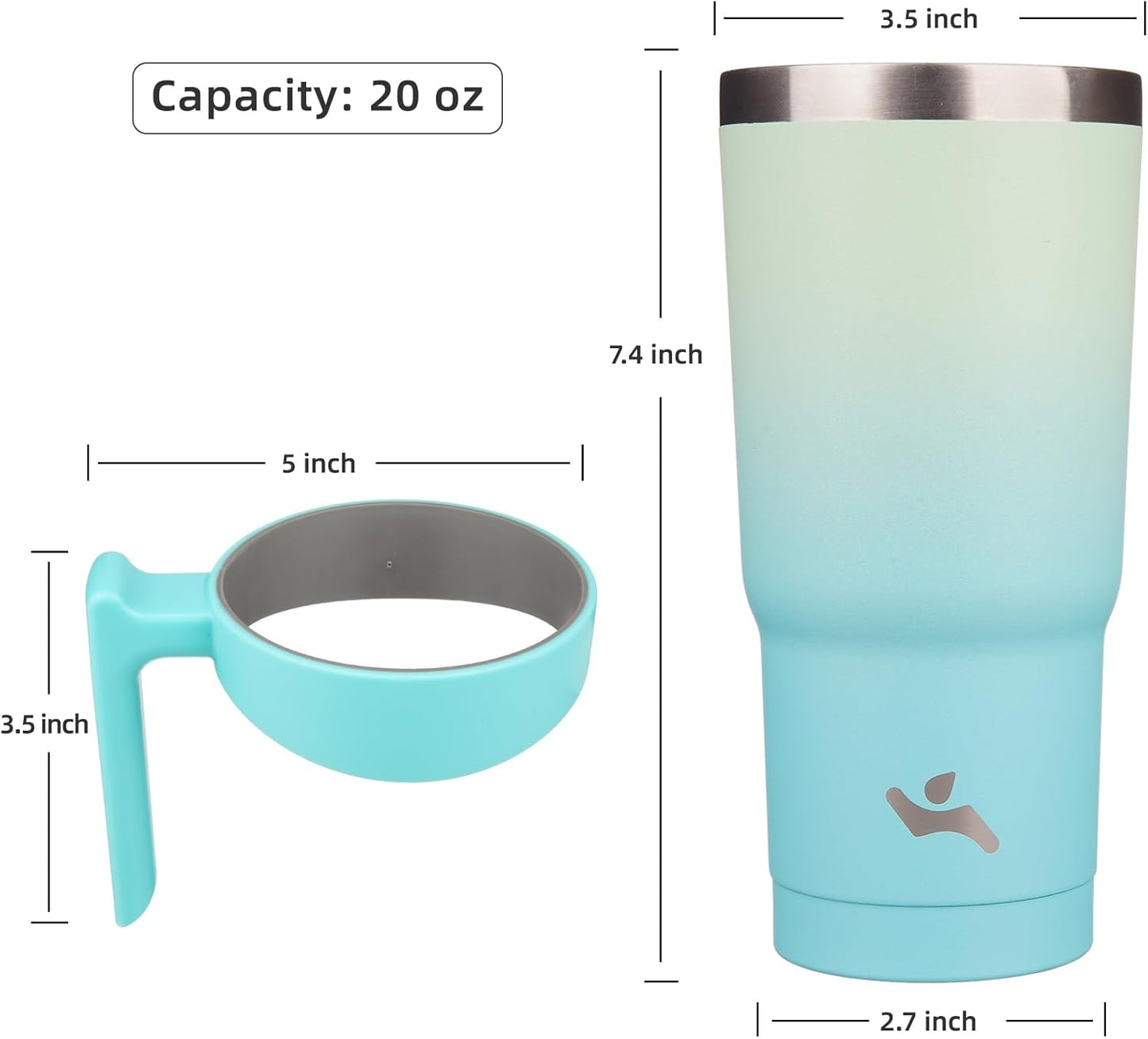 Konokyo 20 oz Tumbler with Handle and 2 Straw 2 Lid, Insulated Water Bottle Stainless Steel Vacuum Cup Reusable Travel Mug,Black