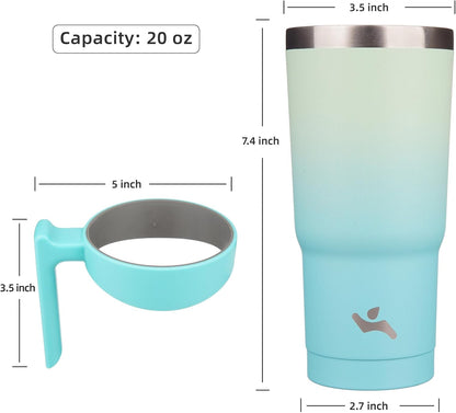 Konokyo 20 oz Tumbler with Handle and 2 Straw 2 Lid, Insulated Water Bottle Stainless Steel Vacuum Cup Reusable Travel Mug,Black