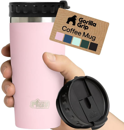 GORILLA GRIP 304 Stainless Steel Double Insulated Travel Coffee Mug, Leakproof Lid with Smooth Sip Top, Prevent Spills, Dent & Rust Resistant Reusable Tumbler Cup, Thermal Mugs for Drinks, 20oz, Black