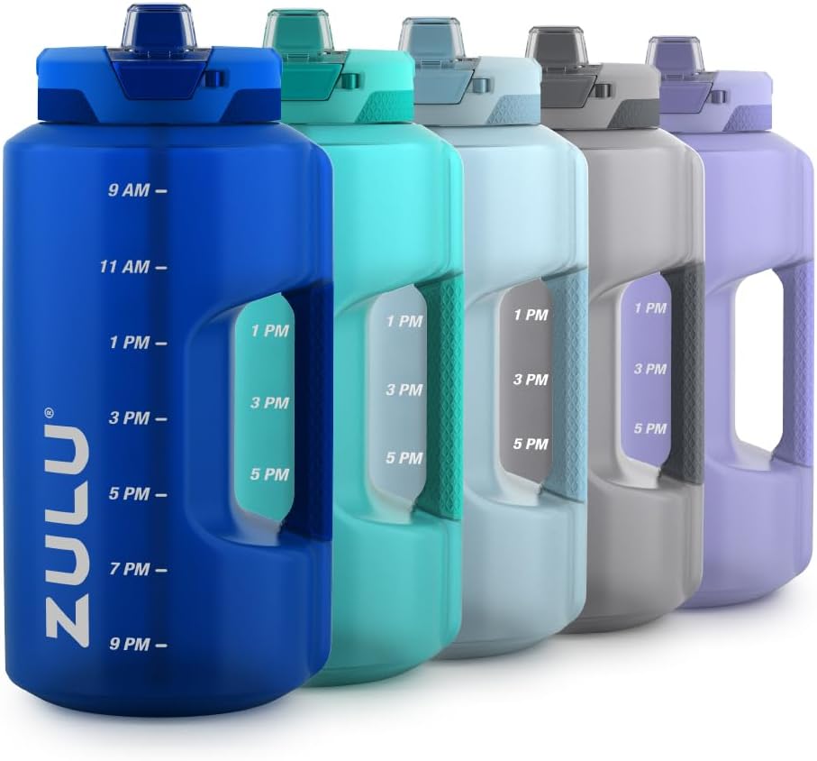 ZULU Goals 64oz Half Gallon Plastic Water Bottle with Straw and Time Marker | Large Reusable Jug with Handle and Leak Proof Lid for All Day Hydration, Gym and Outdoors, Gift Ready, Violet