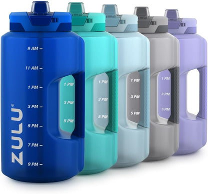 ZULU Goals 64oz Half Gallon Plastic Water Bottle with Straw and Time Marker | Large Reusable Jug with Handle and Leak Proof Lid for All Day Hydration, Gym and Outdoors, Gift Ready, Violet