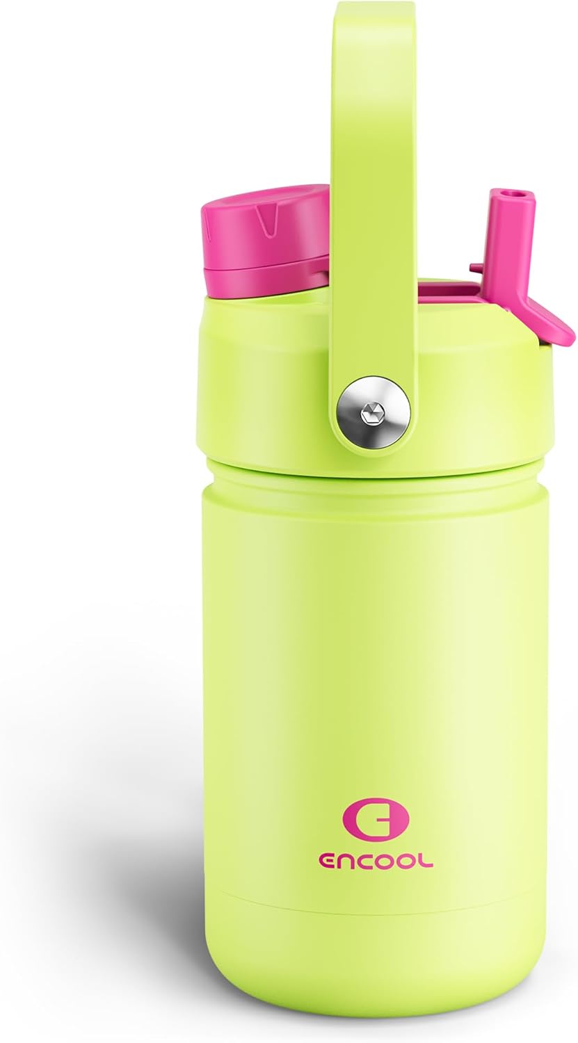 ENCOOL Insulated Water Bottle with Straw Stainless Steel Water Bottle, Leak-Proof, BPA-Free, Double Wall Vacuum Keeps Cold for 24 Hours for Sports, Travel, School (26 oz, Cotton Candy) - Colors A