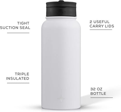 JoyJolt Triple Insulated Water Bottle with Straw Lid AND Flip Lid! 22oz Water Bottle, 12 Hour Hot/Cold Vacuum Insulated Stainless Steel Water Bottle. BPA-Free Leakproof Water Bottles - Thermos Bottle