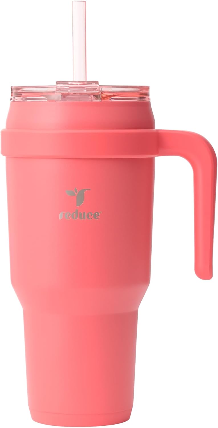 REDUCE 24 oz Stainless Steel Tumbler with Handle - Dual-Wall Vacuum Insulated Travel Mug, Sweat-Proof Lid & Reusable Straw - Keeps Drinks Cold for 24 Hrs, Fits Cupholders, Dishwasher Safe - Lilac Bud
