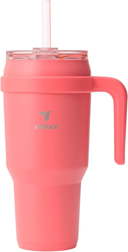 REDUCE 24 oz Stainless Steel Tumbler with Handle - Dual-Wall Vacuum Insulated Travel Mug, Sweat-Proof Lid & Reusable Straw - Keeps Drinks Cold for 24 Hrs, Fits Cupholders, Dishwasher Safe - Lilac Bud