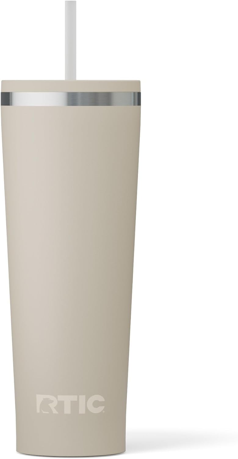 RTIC 20oz Everyday Tumbler Insulated Stainless Steel Portable Travel Coffee Cup with Straw, Ceramic Lining, Spill-Resistant Lid, BPA-Free, Hot and Cold Drink, Beach
